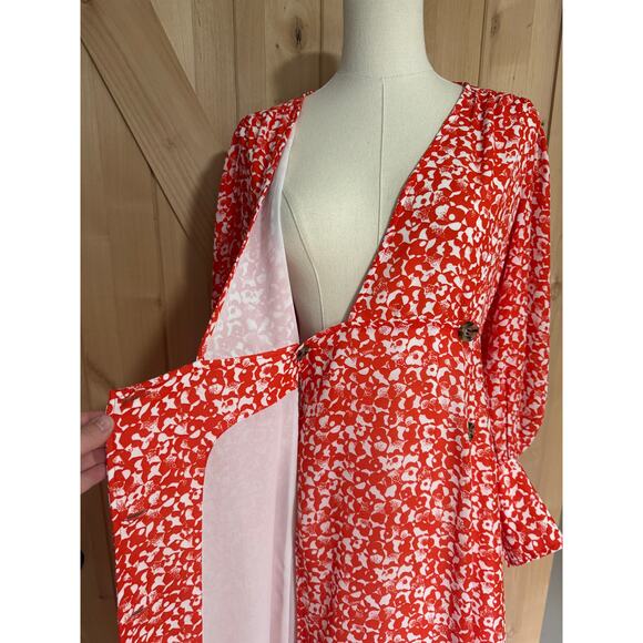 Ganni | Balloon Sleeve Orange Floral Print Crepe Midi Dress | Size 38 (US 6) - Picture 10 of 16
